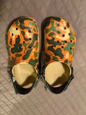CROCS Camouflage Clog Sandals - Orange, Green & Tan